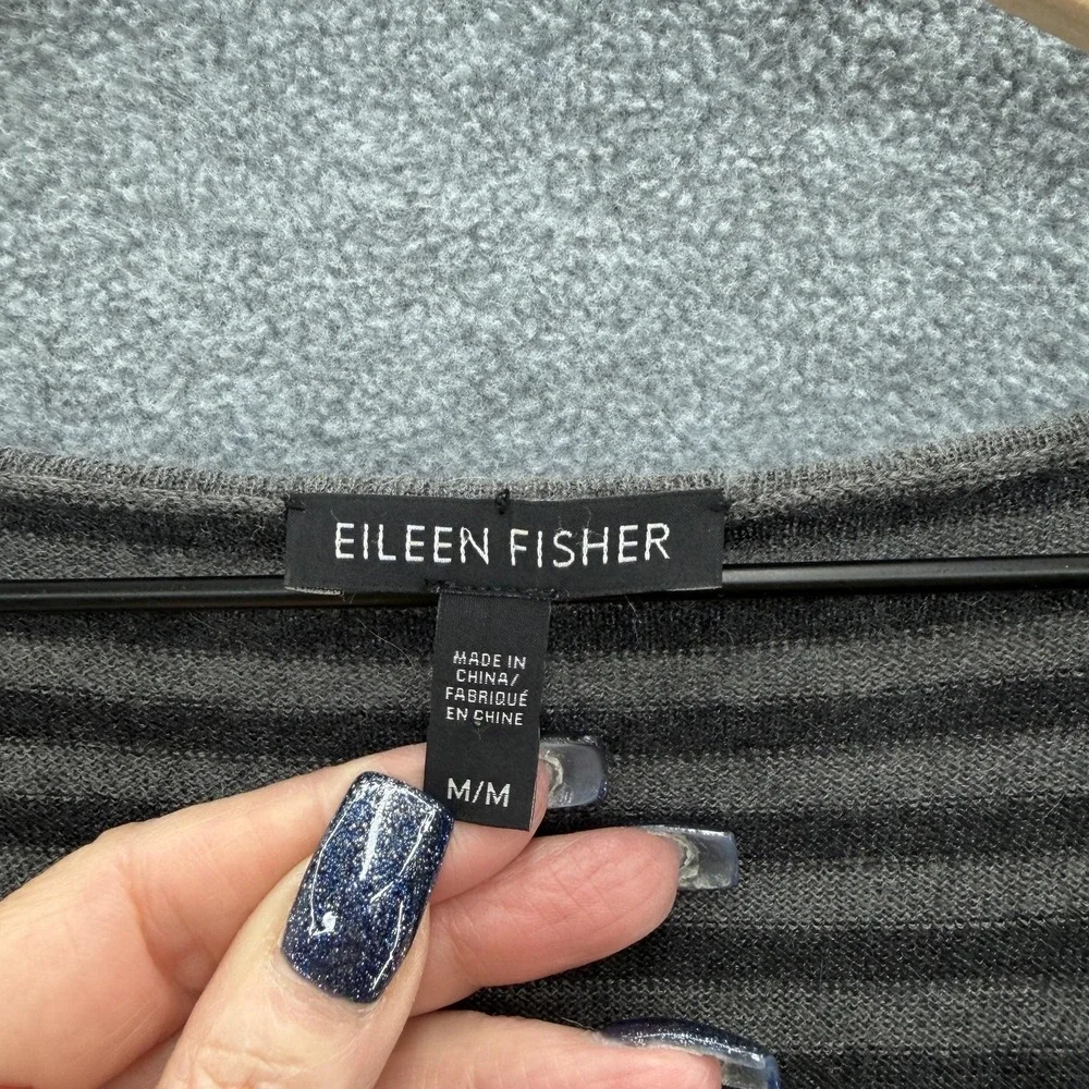 Eileen Fisher Sweater Dress Medium Gray Stripe Merino Alpaca Lightweight Swing - Picture 3 of 13